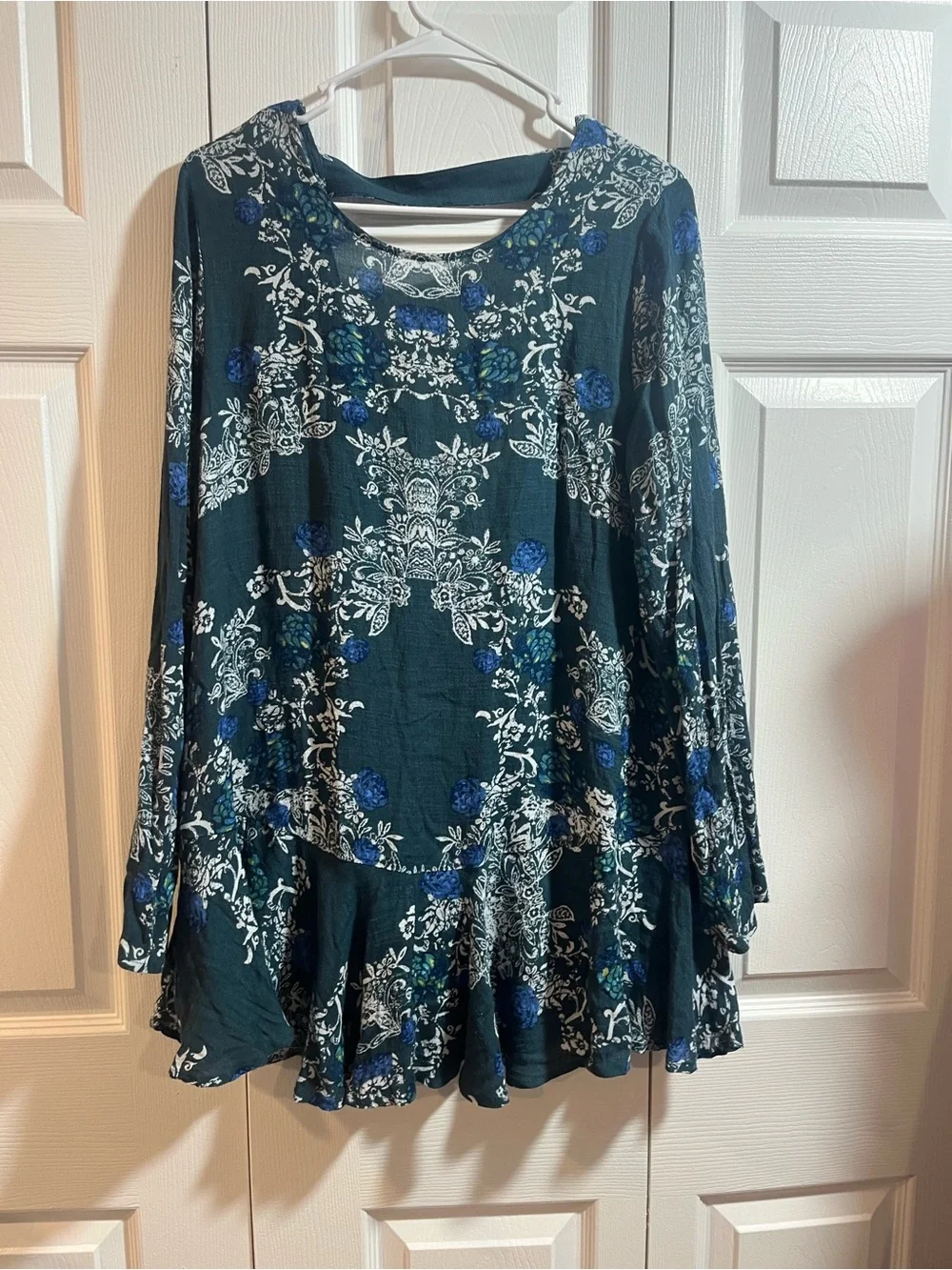 Free People Navy Floral Ruffle-Hem Mini Dress Boho Festival Cottagecore Praire